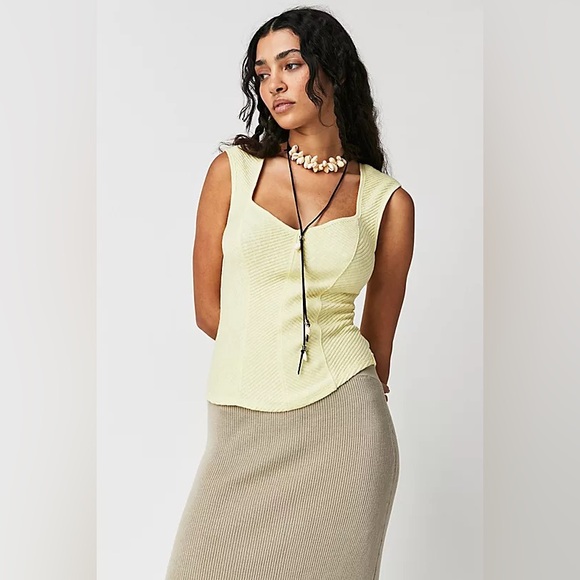 We The Free Free People Boss Babe Ribbed-Knit Corset Tank Top Yellow Size XS - Picture 4 of 5